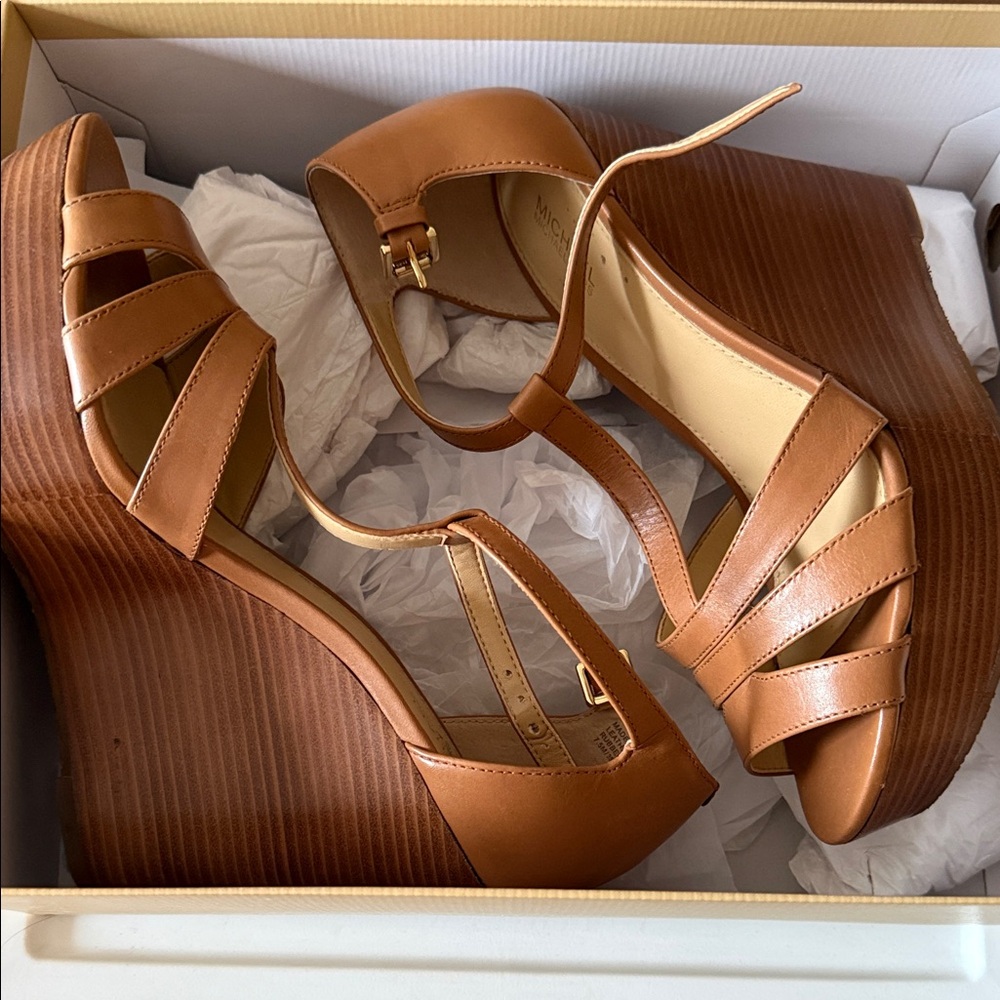 Michael Kors Women’s Tan Wedge Sandals - Classic Strappy Design